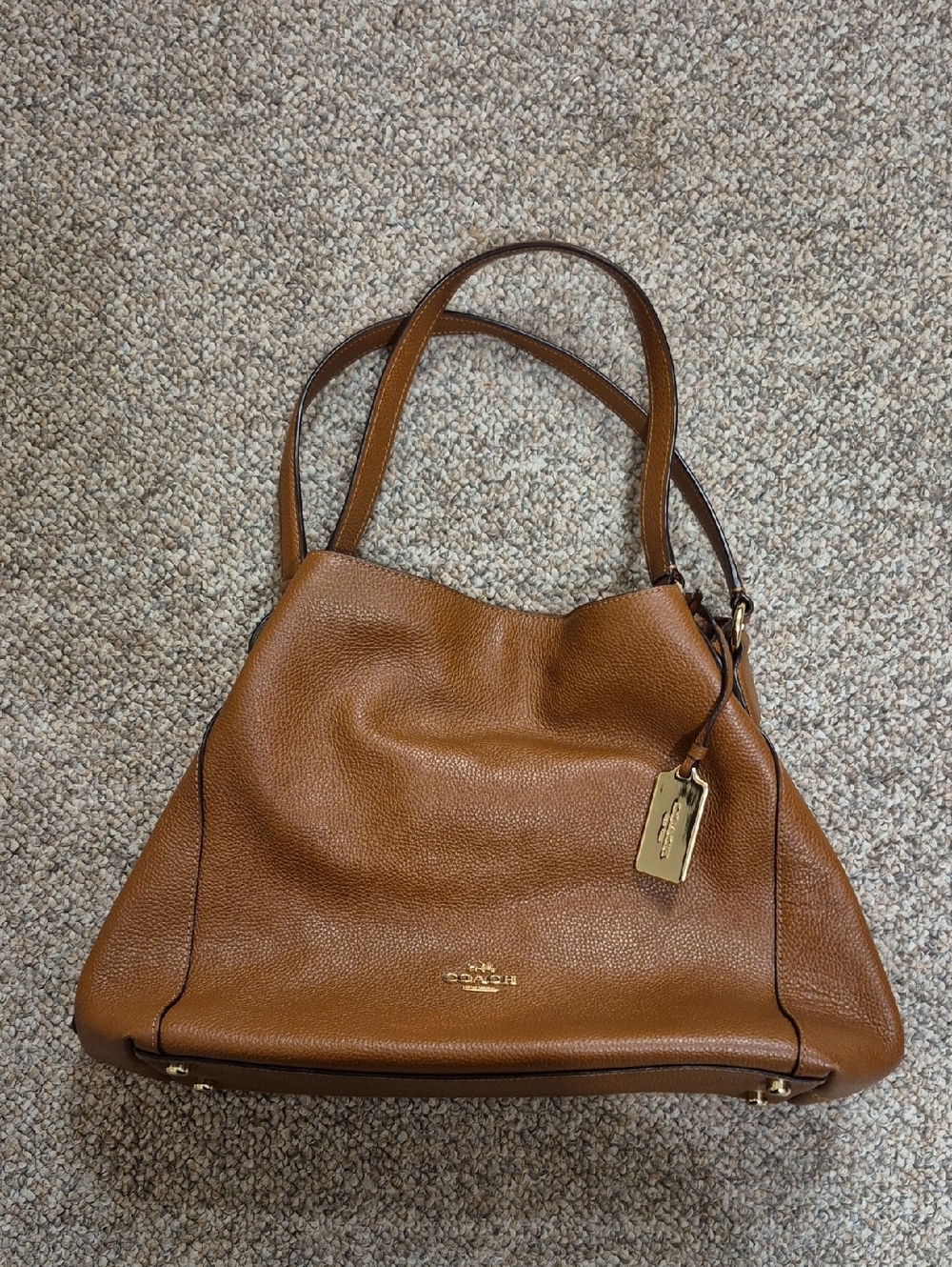 Coach Edie Brown Pebbled Leather Shoulder Bag with Gold-Tone Hardware EUC